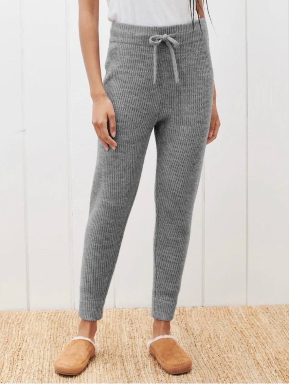 Jenni Kayne Alpaca Fisherman Sweatpants Gray Ribbed Knit Joggers Merino Medium
